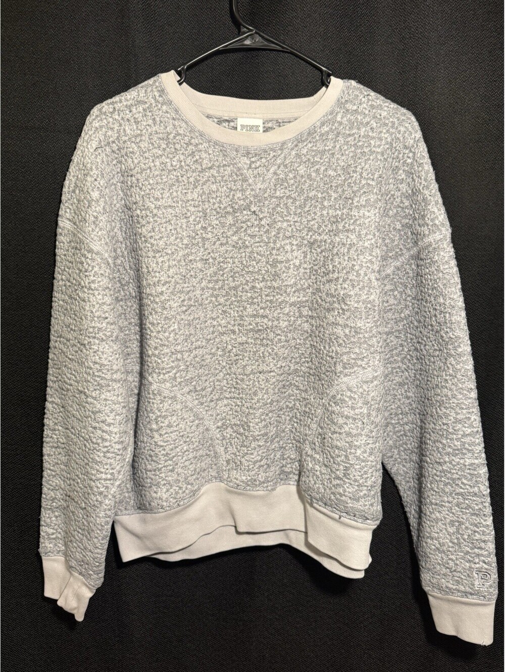 PINK Victoria’s Secret Sherpa Fleece Crewneck Gray Sweatshirt Size S Pockets
